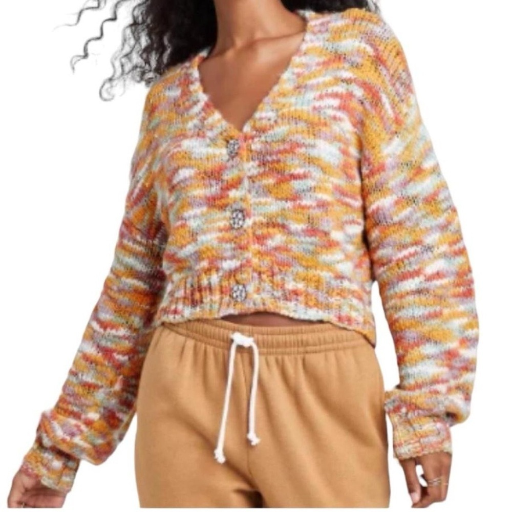 Wild Fable Multicolor Cropped Cardigan Sweater S Chunky Knit Twee Whimsical - Picture 2 of 9